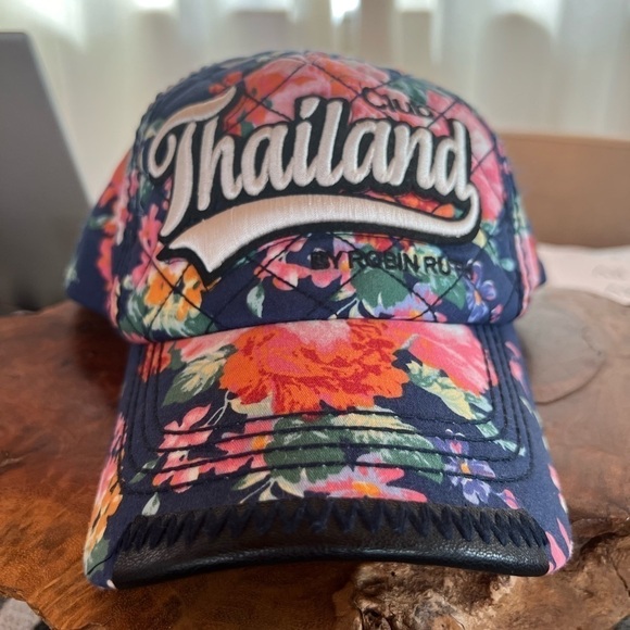 Robin Ruth floral navy Thailand baseball hat navy blue athleisure vacation - Picture 2 of 5